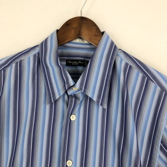 Kenneth Cole New York Men's Size XL Blue Striped Long Sleeve Dress Shirt Italy - Picture 2 of 9